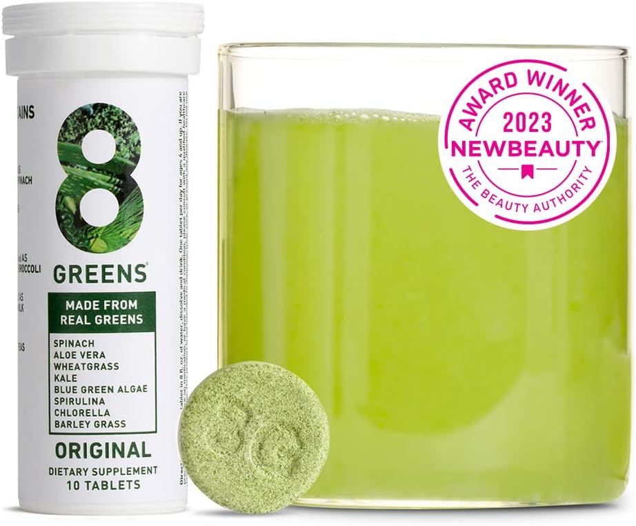 8Greens Daily Greens Effervescent Tablets - Superfood Booster, Energy Immune Support, Made with Real Greens, Vitamin C, Original Flavor, 10 Tablets