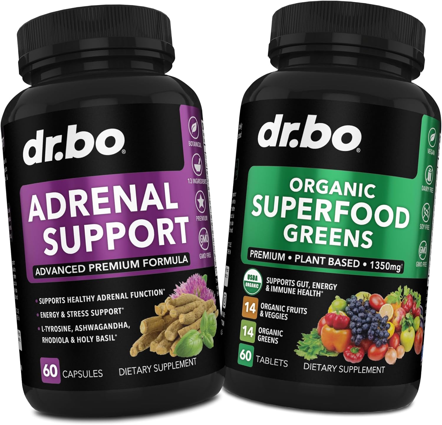 Adrenal Support Organic Superfood Greens Fruit Supplements - Adrenal Fatigue Supplements for Women Men - Daily Energy Super Food Fruits and Veggies Supplement Tablets Plus Vegetable Foods