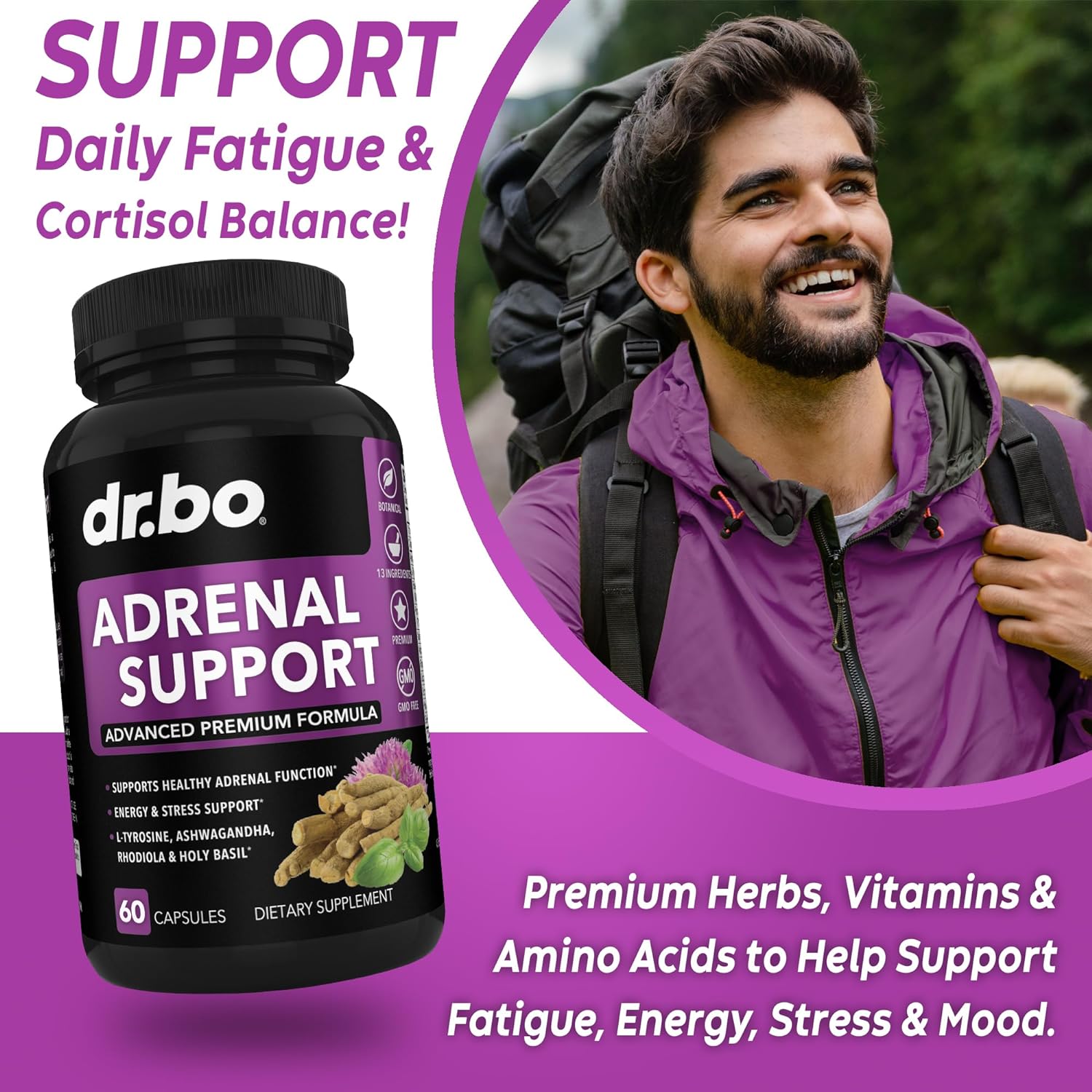 Adrenal Support Organic Superfood Greens Fruit Supplements - Adrenal Fatigue Supplements for Women Men - Daily Energy Super Food Fruits and Veggies Supplement Tablets Plus Vegetable Foods