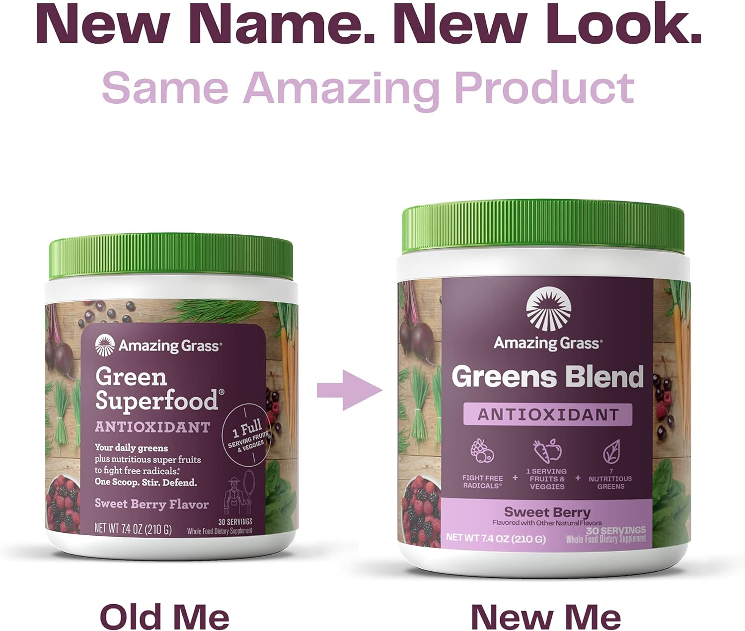 Amazing Grass Greens Blend Antioxidant: Super Greens Powder Smoothie Mix with Organic Spirulina, Beet Root Powder, Elderberry Probiotics, Sweet Berry, 60 Servings (Packaging May Vary)
