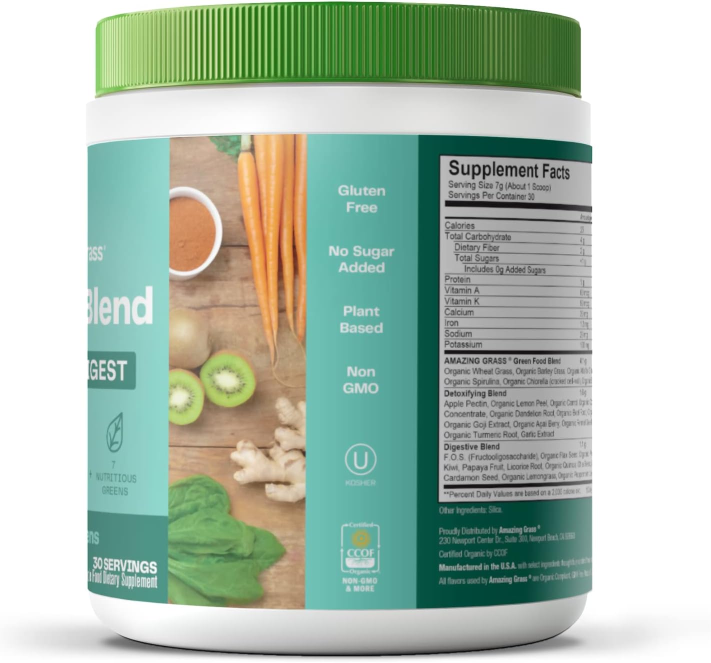 Amazing Grass Greens Blend Detox Digest: Smoothie Mix, Cleanse with Super Greens Powder, Digestive Enzymes Probiotics, Clean Green, 30 Servings (Packaging May Vary)