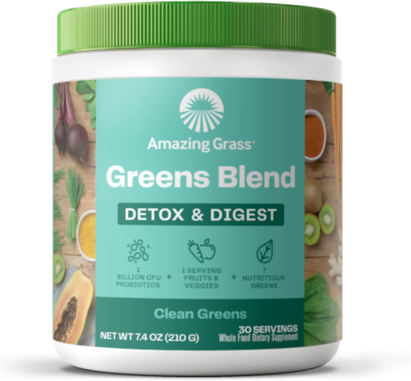 Amazing Grass Greens Blend Detox Digest: Smoothie Mix, Cleanse with Super Greens Powder, Digestive Enzymes Probiotics, Clean Green, 30 Servings (Packaging May Vary)