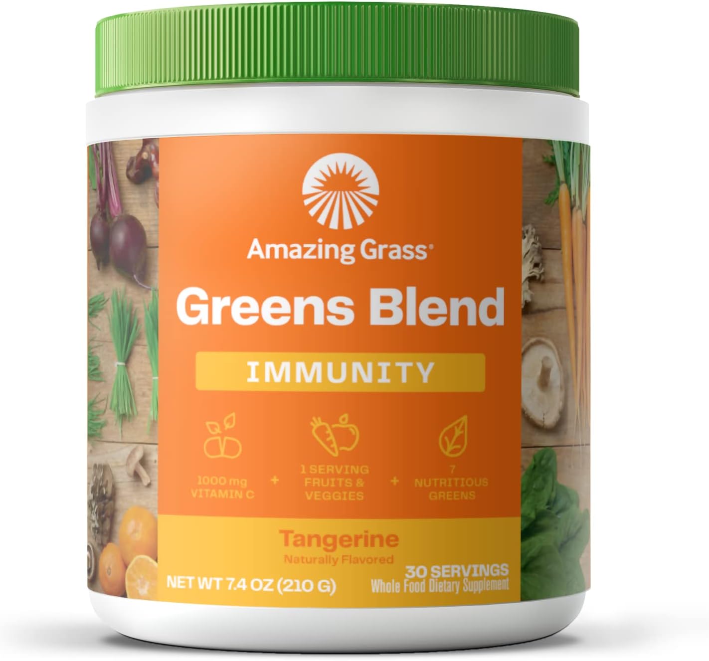 Amazing Grass Greens Blend Superfood for Immune Support: Super Greens Powder Smoothie Mix with Vitamin C, Cordyceps, Beet Root Powder Reishi Mushrooms, Tangerine, 30 Servings