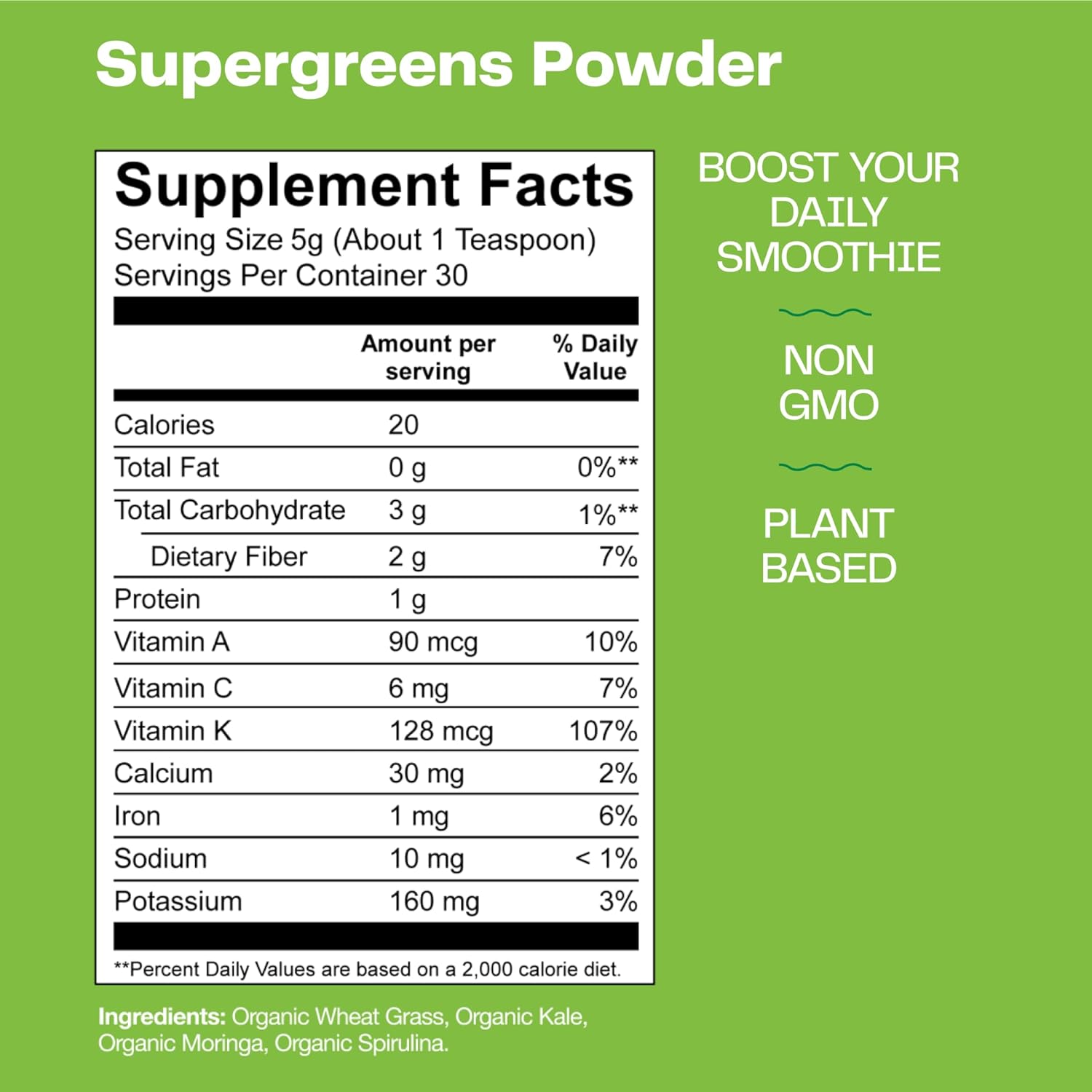 Amazing Grass Super Greens Booster: Greens Powder Smoothie Mix with Spirulina, Moringa, Wheat Grass Kale Smoothie Booster, Chlorophyll Providing Greens, 30 Servings