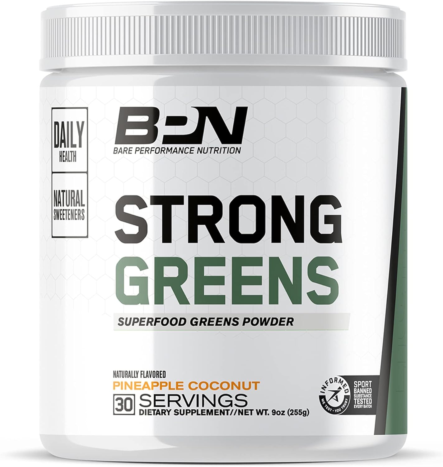 BARE PERFORMANCE NUTRITION, BPN Strong Greens Superfood Powder, Pineapple Coconut, 30 Servings