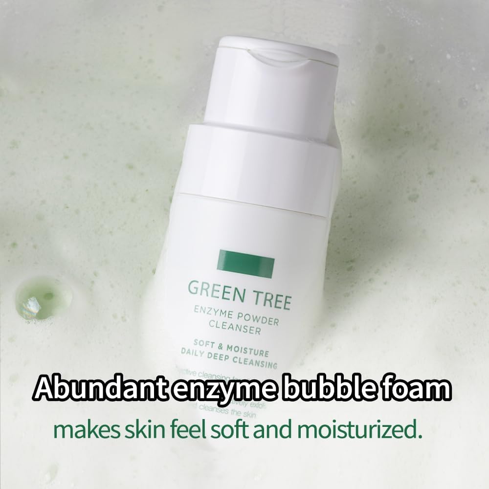 BEAUDIANI Green Tree Enzyme Powder Cleanser, Soft Expoliating Facial Cleanser, Powder Cleanser Face Wash, Super-Hydrating Hyaluronic Acid Facial Cleanser for Dry Skin