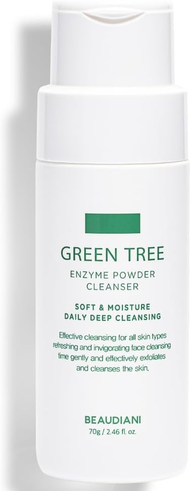 BEAUDIANI Green Tree Enzyme Powder Cleanser, Soft Expoliating Facial Cleanser, Powder Cleanser Face Wash, Super-Hydrating Hyaluronic Acid Facial Cleanser for Dry Skin