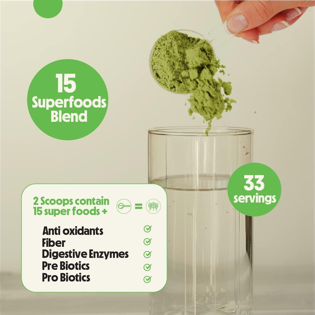 Better Alt Greens Powder, Helps Reduce Bloating, 15 Super Greens- Blend of Spirulina, Moringa More, Vegan Super Greens Powder to Debloat, Detox Green Superfood Powder, 33 Servings