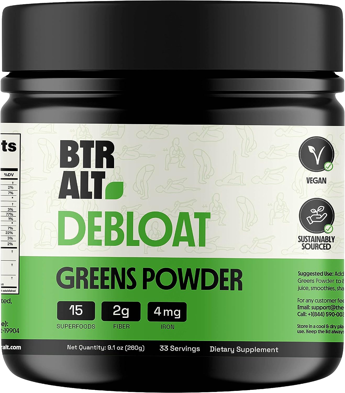 Better Alt Greens Powder, Helps Reduce Bloating, 15 Super Greens- Blend of Spirulina, Moringa More, Vegan Super Greens Powder to Debloat, Detox Green Superfood Powder, 33 Servings