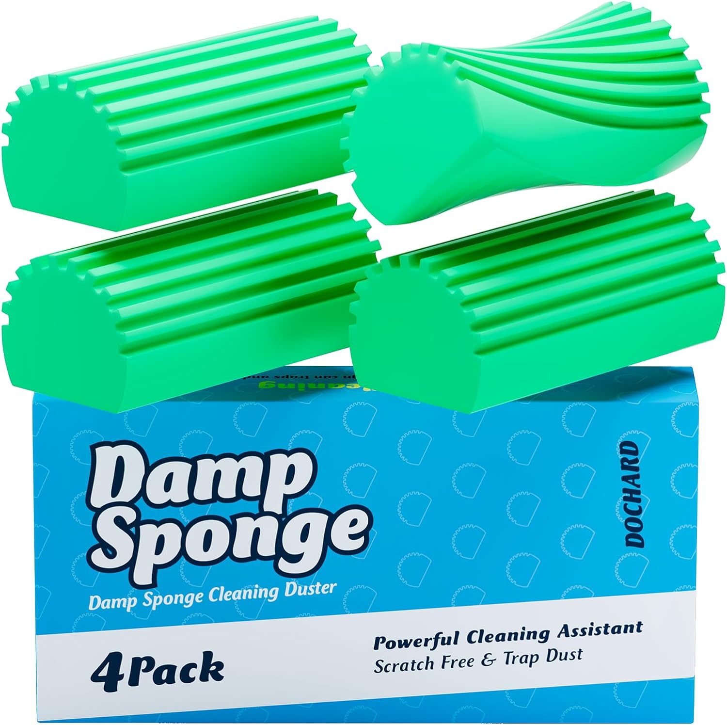 DOCHARD Damp Cleaning Sponge Duster, 4-Pack Squishy Wet Reusable Non Scratch Sponges Kitchen, Super Absorbent Sponge with Ridges for Household or Car - Green