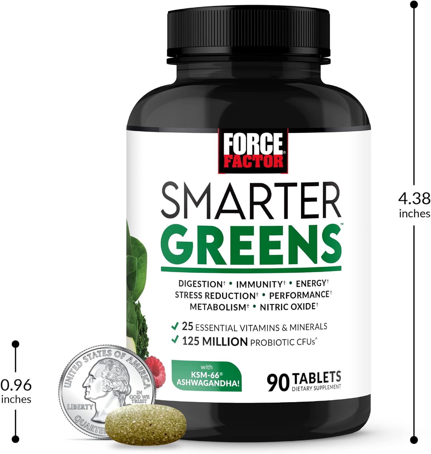 FORCE FACTOR Smarter Greens Tablets, Greens Supplement with 25+ Superfoods and Antioxidants to Improve Digestion, Reduce Stress, Strengthen Immunity, and Support Metabolism, 90 Tablets