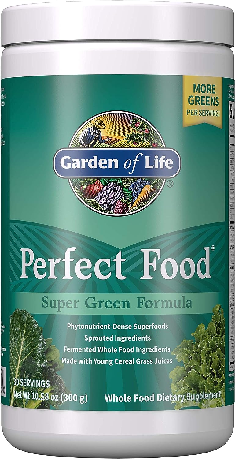 Garden of Life Perfect Food Super Green Formula - 30 Servings | 45 Superfoods, Greens, Fruit Veggie Juice Superfood Powder Supplement, Probiotics Organic Spirulina for Digestion Immune Health