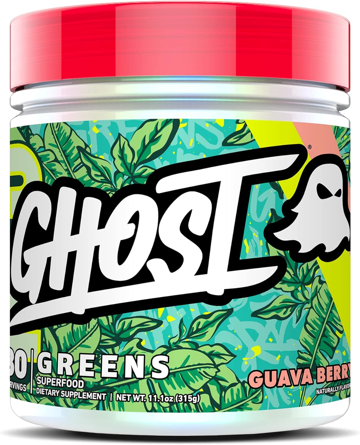 GHOST Greens Superfood Powder, Guava Berry - 30 Servings - 19 Super Greens Reds, Fruits, Vegetables, Spirulina, Chlorella, Prebiotics, 10 Billion CFU Probiotic Digestive Enzymes - Gluten-Free