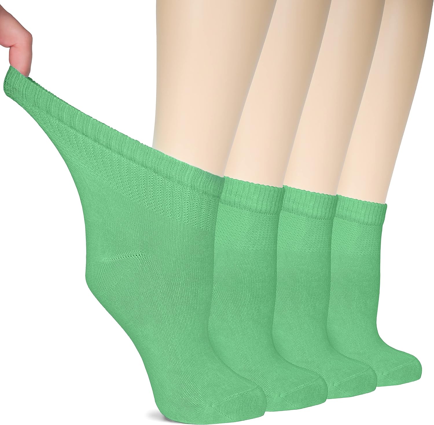 Hugh Ugoli Women Diabetic Ankle Socks, Super Soft Thin Bamboo Socks, Wide Loose, Non-Binding Top Seamless Toe, 4 Pairs