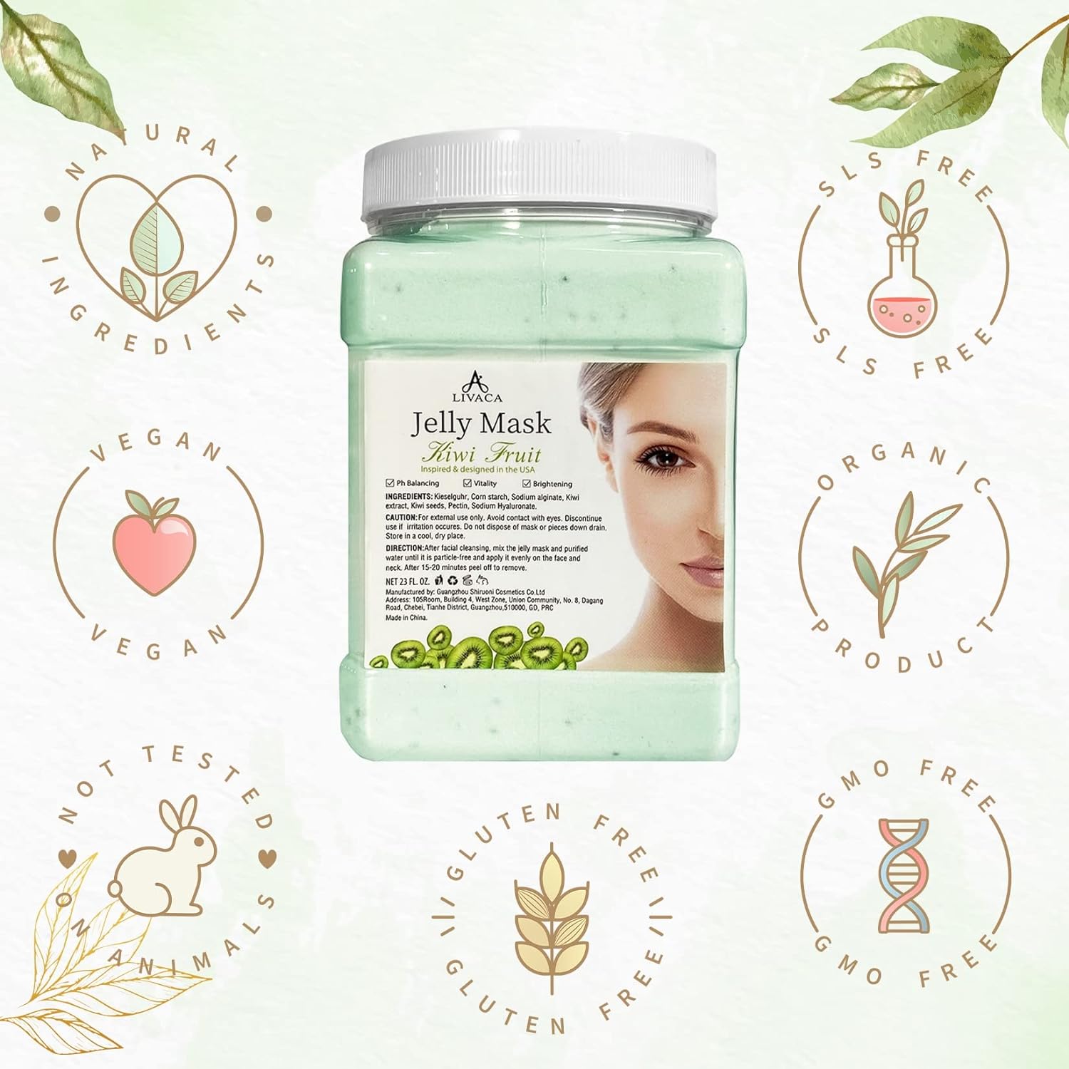 LIVACA Jelly Mask For Facials Professional - Kiwi Fruit Face Mask for Instant Hydration - Jelly Face Mask Powder 23 Fl Oz - Facial Skin Care Product Peel Off (Kiwi)