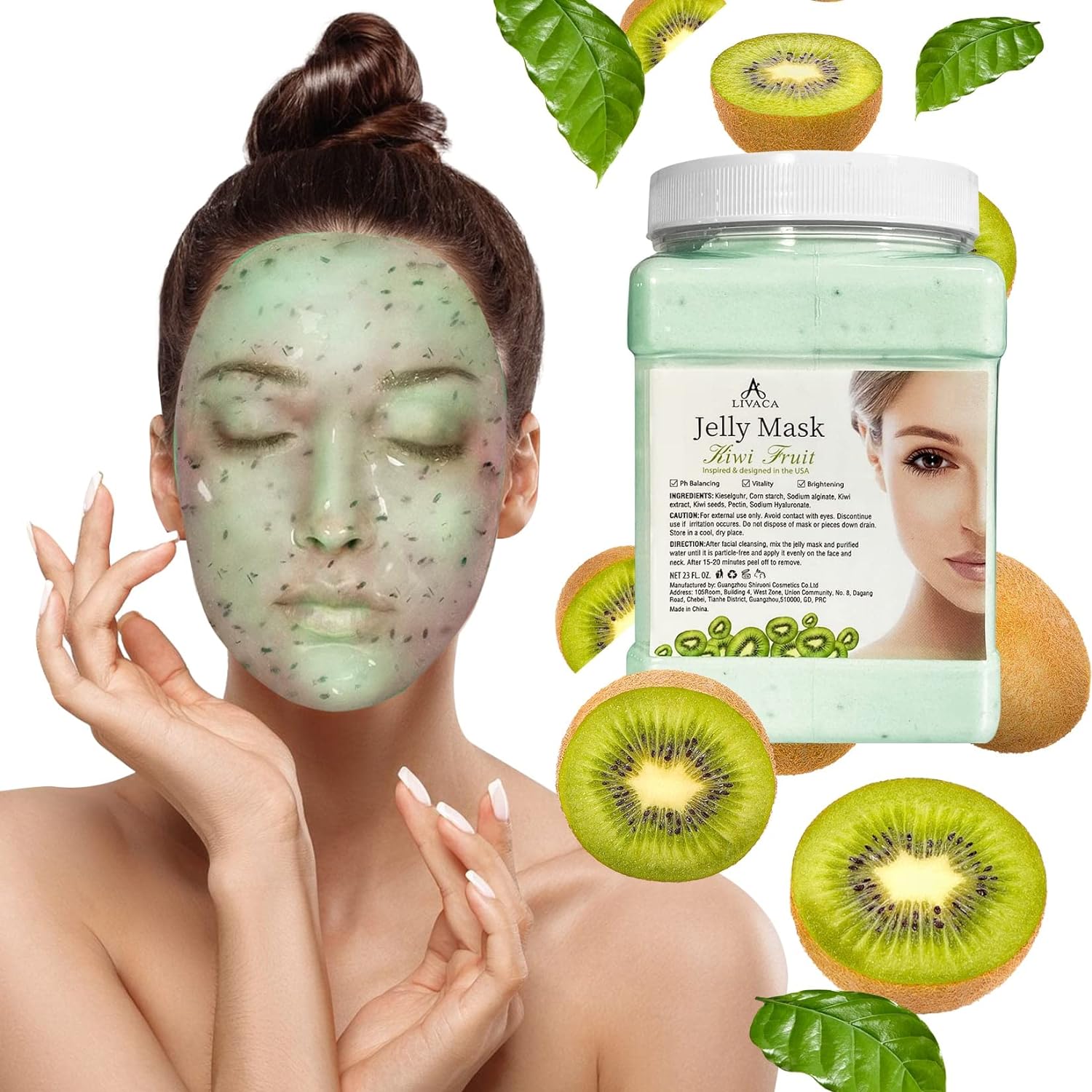 LIVACA Jelly Mask For Facials Professional - Kiwi Fruit Face Mask for Instant Hydration - Jelly Face Mask Powder 23 Fl Oz - Facial Skin Care Product Peel Off (Kiwi)