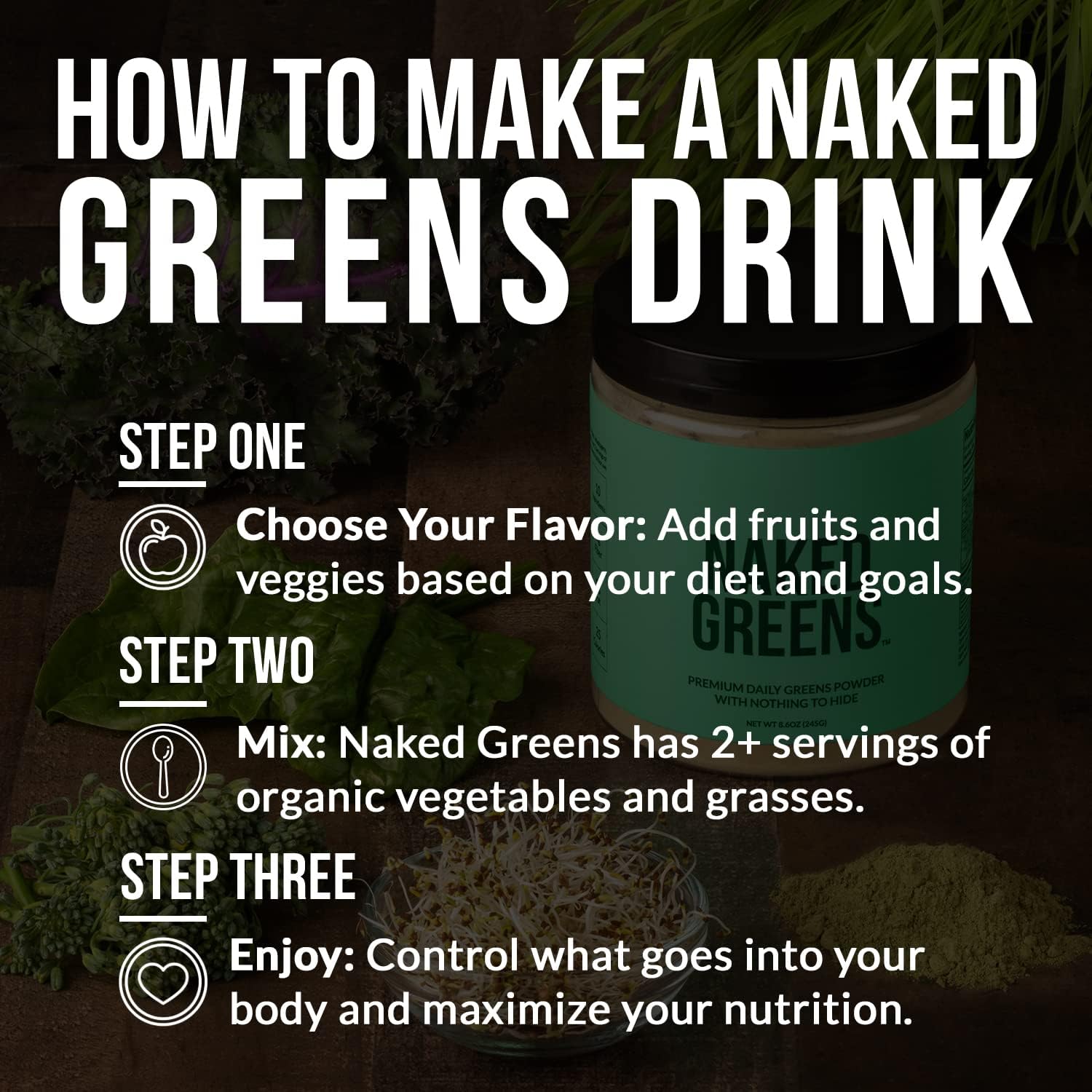 NAKED nutrition Super Greens Powder Organic Greens Supplement - Only 10 Premium Ingredients - Vegan, Non-GMO, Prebiotic and Probiotic - 35 Servings