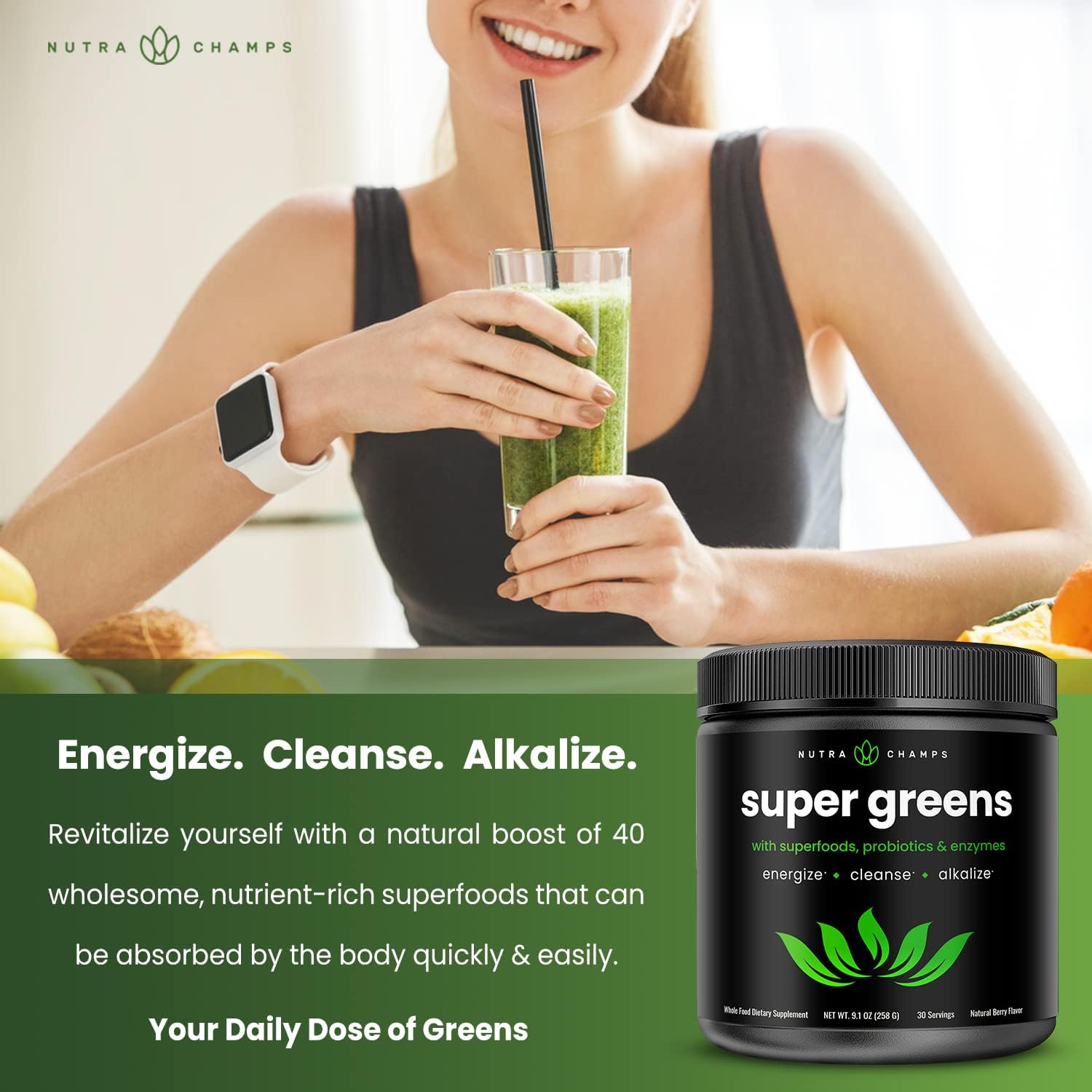 NutraChamps Super Greens Powder and (2-Pack) Mens Multivitamin Gummies Bundle