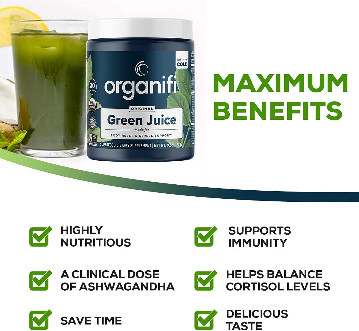 Organifi Green Juice Superfood Powder (30 Servings) and Liver Reset (30 Capsules) Weight Control, Detox Cleanse, Stress Relief, Digestive and Immunity Support - Gluten Free, Vegan, Whole Food