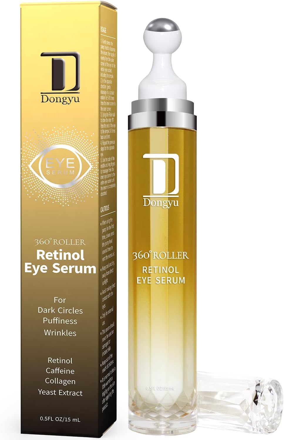 Retinol Eye Serum 360° Roller: Retinol Eye Cream with Massage Ball - Caffeine and Yeast Under Eye Roller Serum - Anti Aging Eye Cream for Dark Circles Puffiness Bags- Reduce Wrinkles Fine Lines