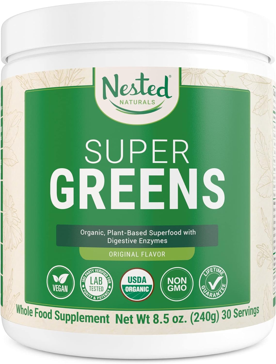 Super Greens | #1 Green Superfood Powder | 100% USDA Organic Non-GMO Vegan Supplement | 30 Servings | 20+ Whole Foods (Spirulina, Wheat Grass, Barley), Probiotics, Fiber Enzymes (Original)