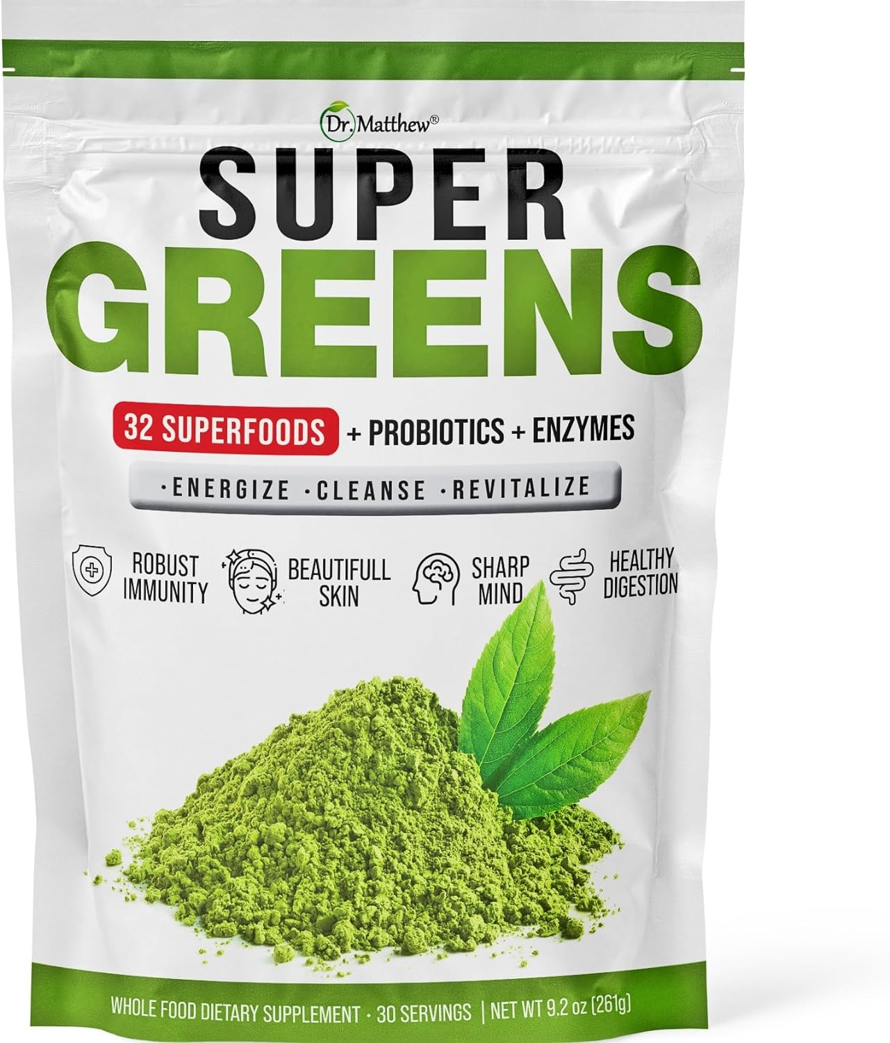 Super Greens Powder Superfood. Enjoy an Amazing Veggie Powder Green Juice. Greens Superfood Powder Smoothie Mix with 32 Supergreens Superfoods. Apple Flavor. Green Drink. Powdered Greens.