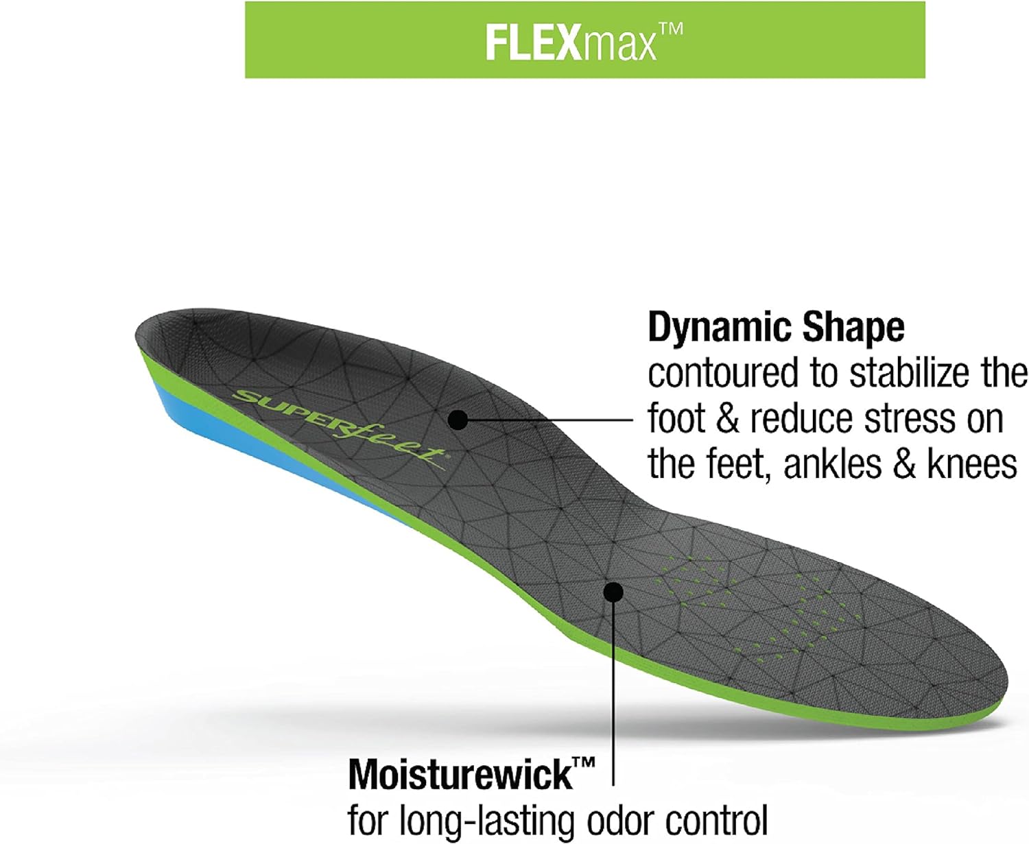 Superfeet FLEXmax - Comfort Foam Cushion Insoles - Emerald - 2.5-5 Men / 4.5-6 Women