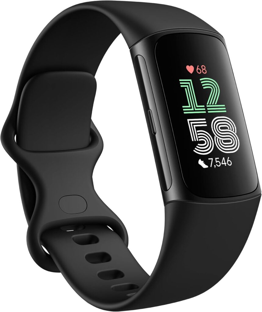 Fitbit Charge 6 Fitness Tracker with Google apps, Heart Rate on Exercise Equipment, 6-Months Premium Membership Included, GPS, Health Tools and More, Obsidian/Black, One Size (S L Bands Included)